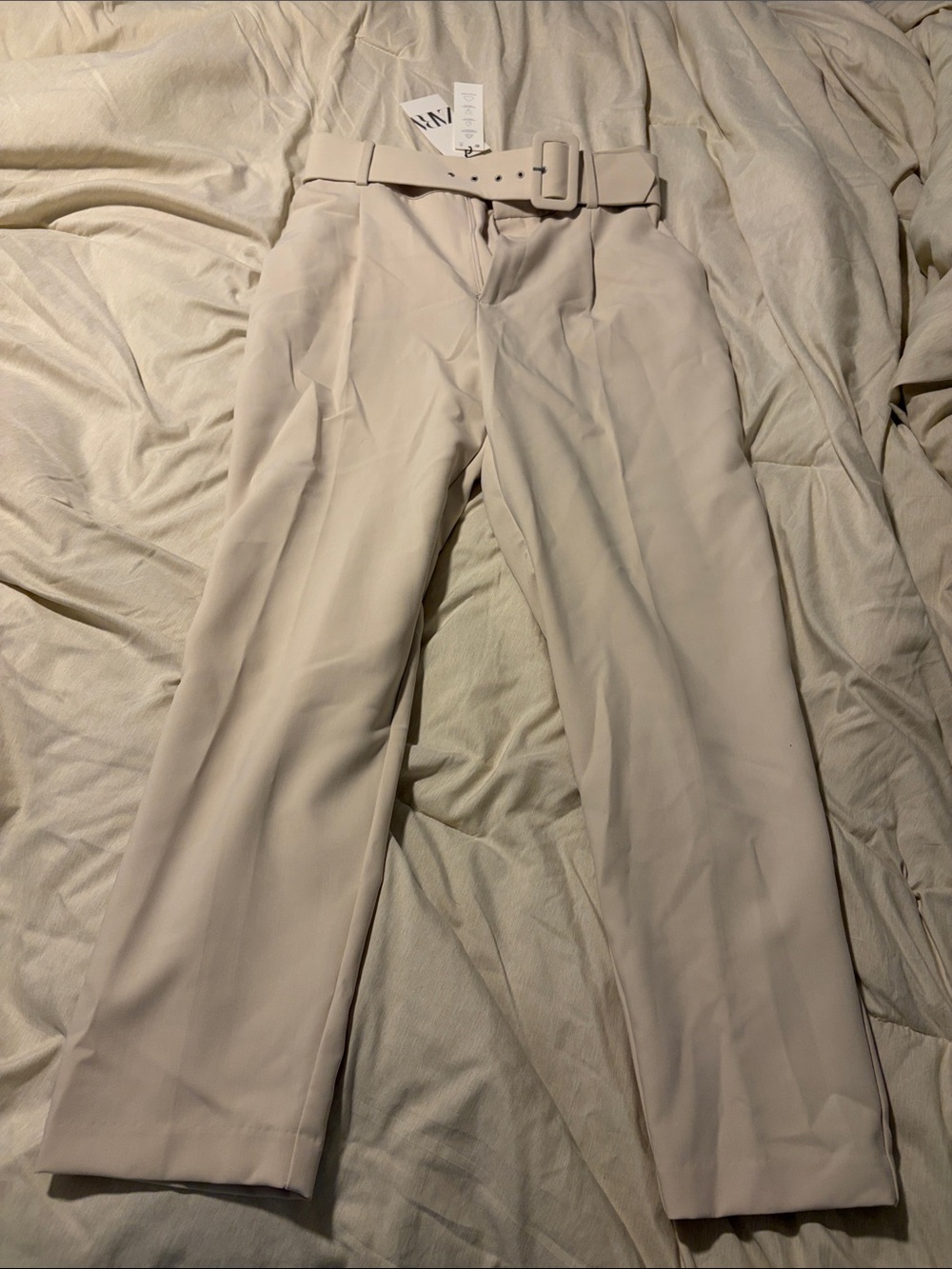 Slim Tailored Cream Women’s Pants with Belt